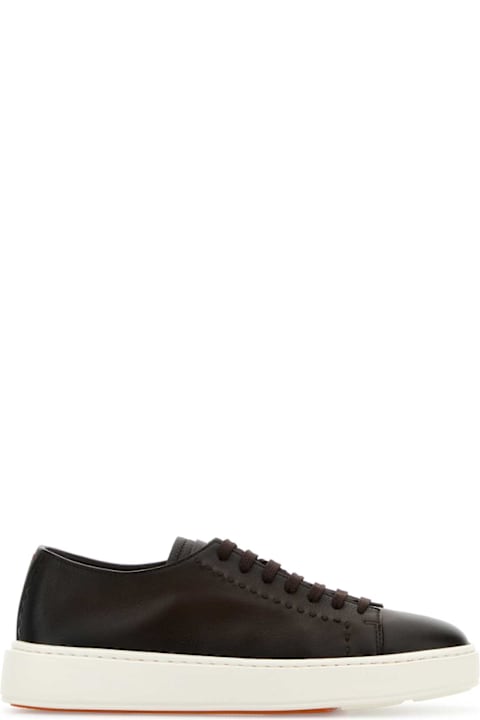 Santoni Shoes for Men Santoni Brown Leather Clean Sneakers