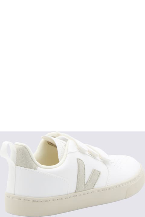 Shoes for Girls Veja White And Natural Leather V-10 Sneakers