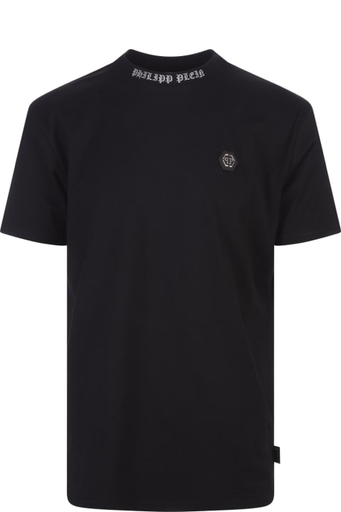 Philipp Plein Men Philipp Plein Black T-shirt With Embroidered Logo