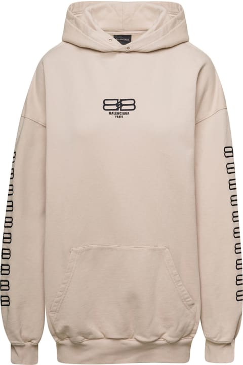 Beige Hoodie With Bb Logo Print In Cotton Woman