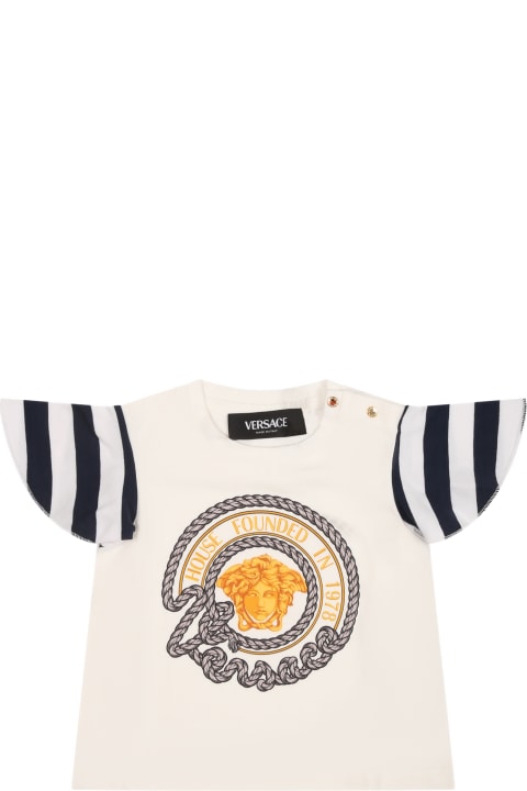 Versace T-Shirts & Polo Shirts for Baby Girls Versace White T-shirt For Baby Girl With Anchor Print
