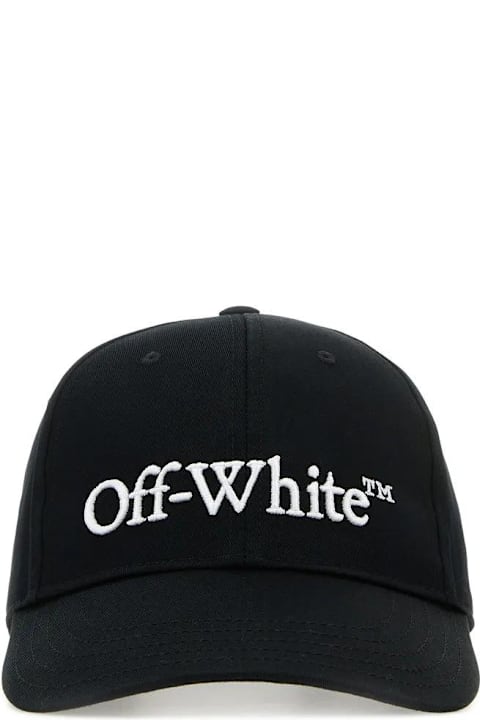 Hats for Men Off-White Black Cotton Baseball Cap