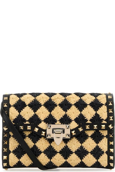 Homeware Valentino Garavani Two-tone Raffia Rockstud Crossbody Bag