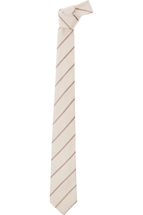 Ties for Men Tagliatore Beige Classic-style Striped Tie In Silk Man