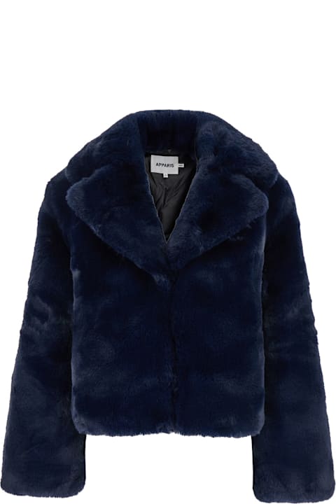 Apparis for Women Apparis 'miller' Blue Short Coat With Revers In Eco Fur Woman