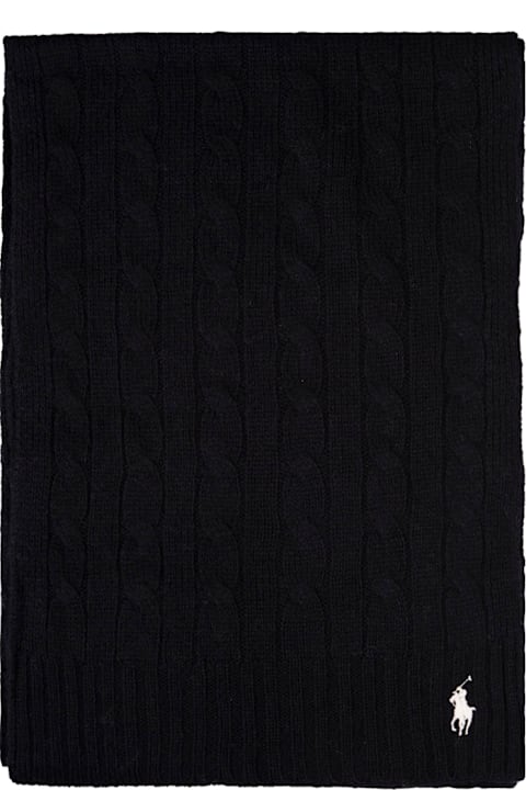 Homeware Ralph Lauren Black Cable-knit Wool-cashmere Scarf