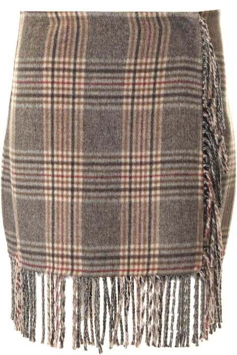 Parosh تنورات لـ السيدات Parosh Checked Fringed Midi Skirt