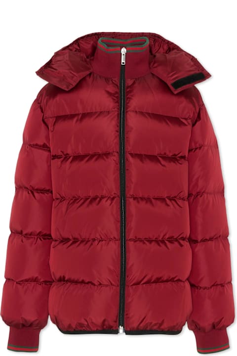 Homeware Gucci Red Down Jacket For Kids With Web Detail