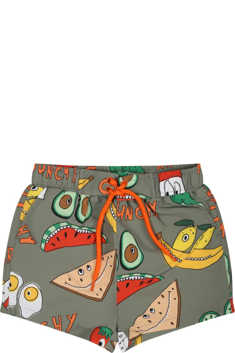 Swimwear for Boys Stella McCartney Kids Green Swimsuit For Baby Boy With Fruit And Vegetables Print