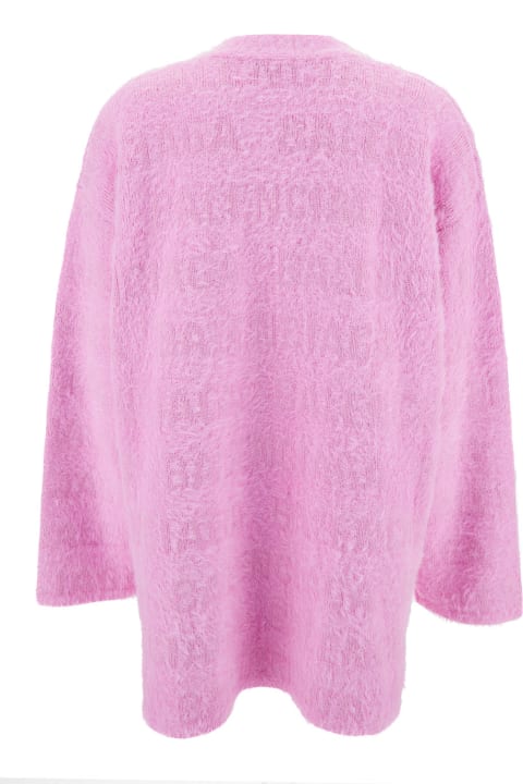 Clothing for Women Balenciaga Pink Cardigan With All-over Logo Motif In Wool Blend Woman