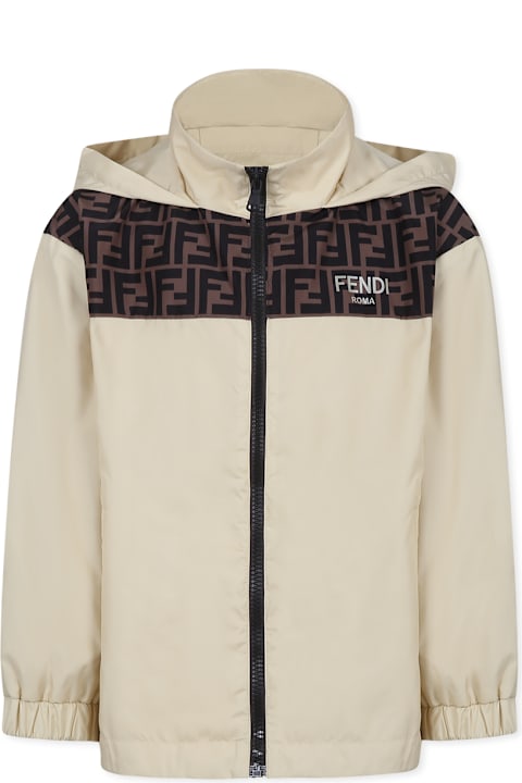 Fendi معاطف وجواكت لـ أولاد Fendi Beige Windbreaker Jacket For Kids With Ff