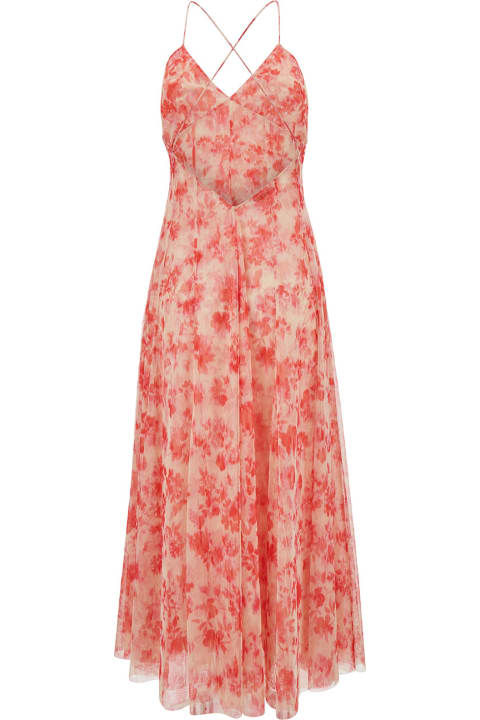 Fashion for Women Philosophy di Lorenzo Serafini Midi Pink Dress With Flower Print In Tulle Woman