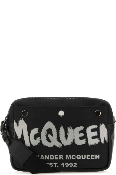 Alexander McQueen Shoulder Bags for Men Alexander McQueen Black Fabric Mcqueen Graffiti Crossbody Bag
