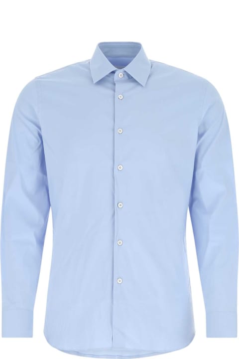 Shirts for Men Prada Pastel Light Blue Stretch Poplin Shirt