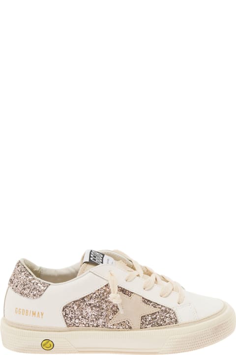 Golden Goose for Kids Golden Goose White Low Top Sneakers With Star And Glitter Embellishment In Leather Blend Girl