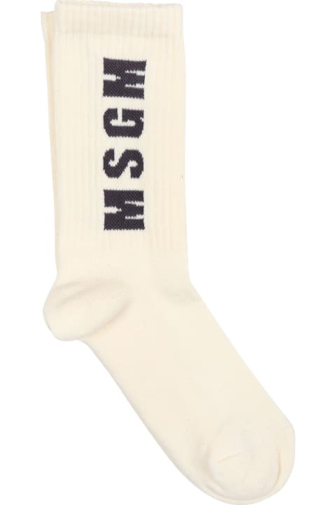 ボーイズ MSGMのアンダーウェア MSGM Ivory Socks For Kids With Logo