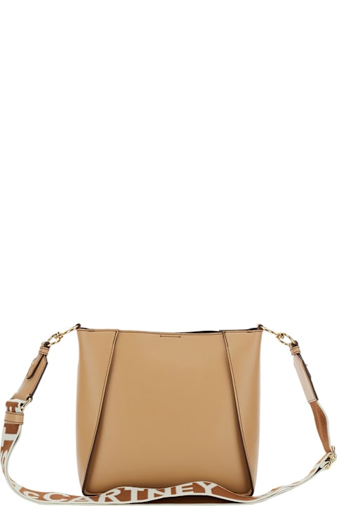 Homeware Stella McCartney Beige Crossbody Bag With Maxi Logo Lettering On The Front And Shoulder Strap With Logo Lettering In Ecoleather Woman