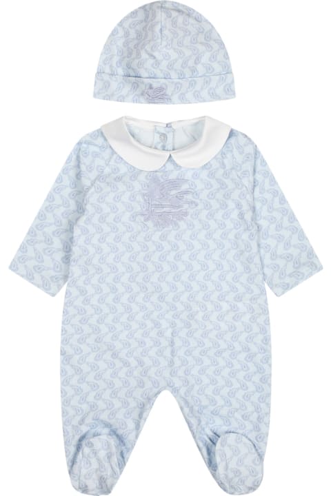 Homeware Etro Light Blue Set For Baby Boy With Logo