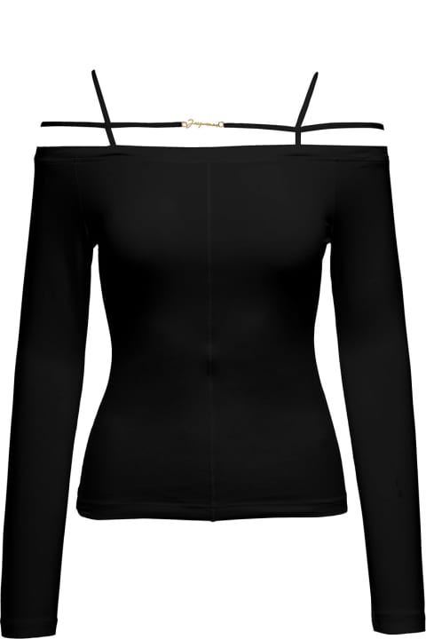 'sierra' Black Long-sleeve Top With Logo Detail In Jersey Woman