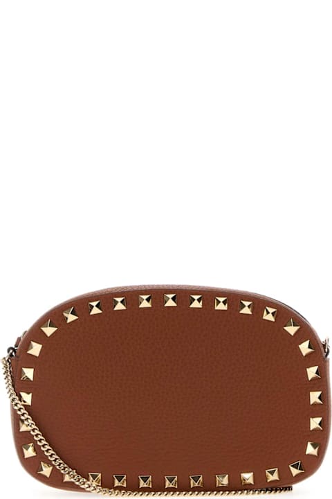 Valentino Garavani Brown Leather Rockstud Crossbody Bag