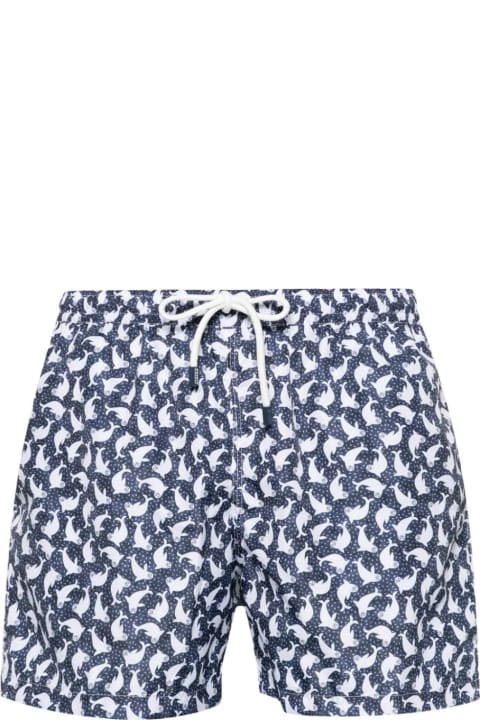 Swimwear for Men Fedeli Blue Swim Shorts With Seal Pattern