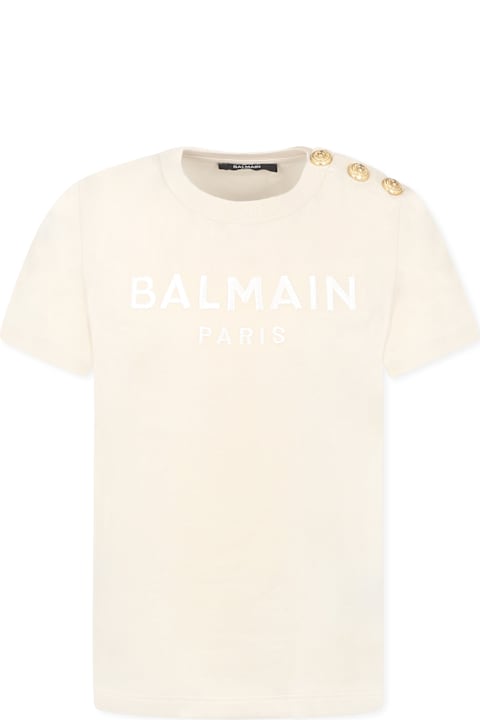Balmain لـ Kids Balmain Beige T-shirt For Girl With Logo