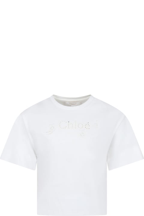 ガールズのセール Chloé White T-shirt For Girl With Logo
