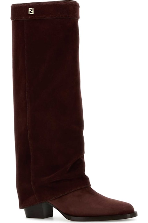 Fendi Burgundy Suede Minerva Boots