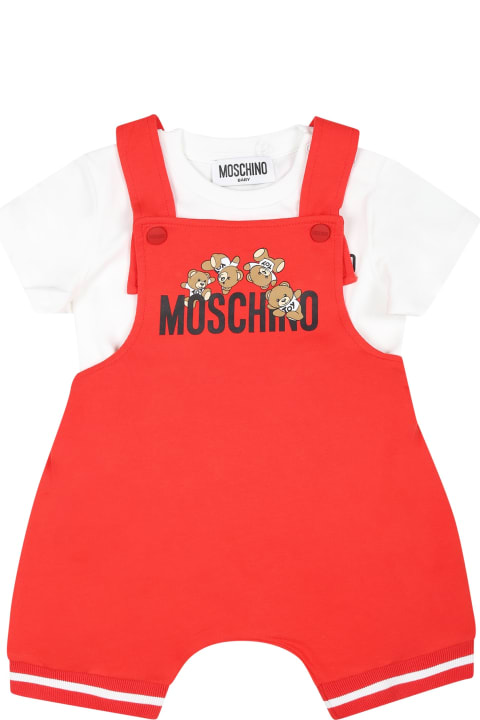 ベビーガールズ Moschinoのコート＆ジャケット Moschino Red Suit For Baby Boy With Teddy Bears
