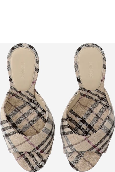 Sandals for Women Burberry Linen Blend Mules With Check Pattern