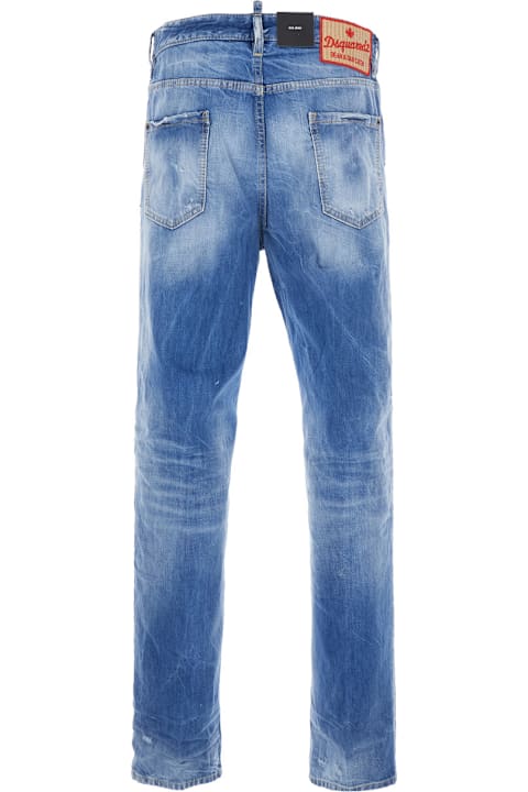 Dsquared2 for Men Dsquared2 Blue Jeans With Distressed Effect And Logo Patch On The Back In Denim Man