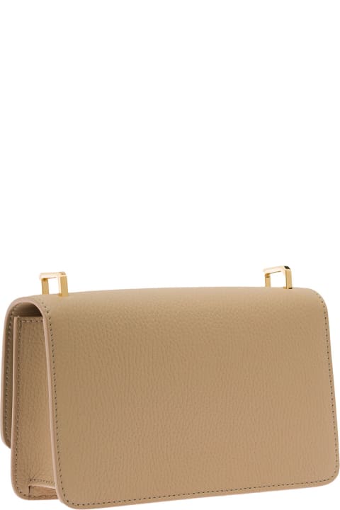 Beige Shoulder Bag With Tonal Tb Logo In Grainy Leather Woman