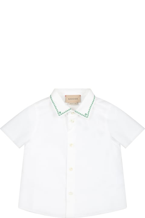 ベビーガールズ Gucciのシャツ Gucci White Shirt For Baby Boy With Embroideries And Logo