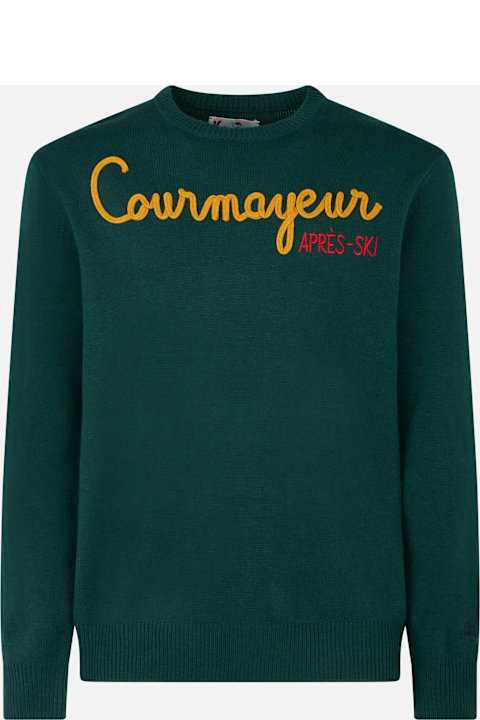 Homeware MC2 Saint Barth Man Crewneck Sweater With Courmayeur Après Ski Embroidery