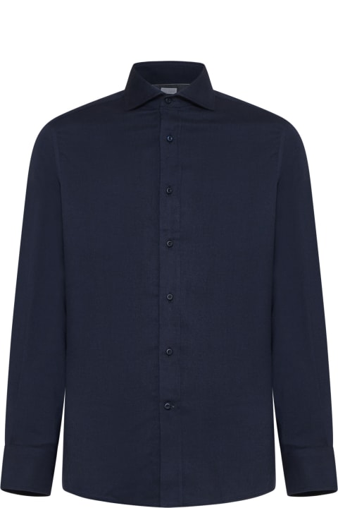 インテリア Brunello Cucinelli Slim Fit Shirt In Stretch Cotton Chevron Flannel