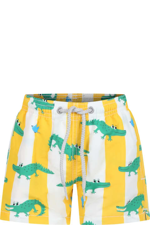 Swimwear for Boys MC2 Saint Barth Yellow Swim Shorts For Boy With Crocodile Print