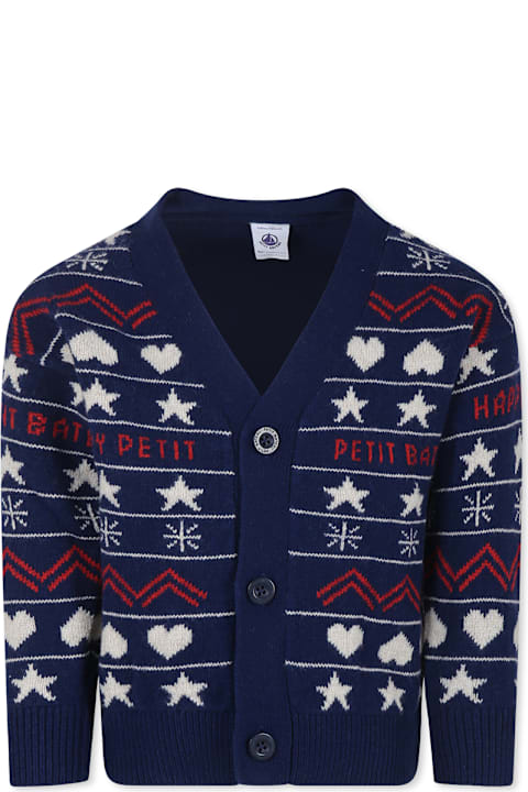 Petit Bateau for Kids Petit Bateau Blue Cardigan For Boy With Jacquard Pattern