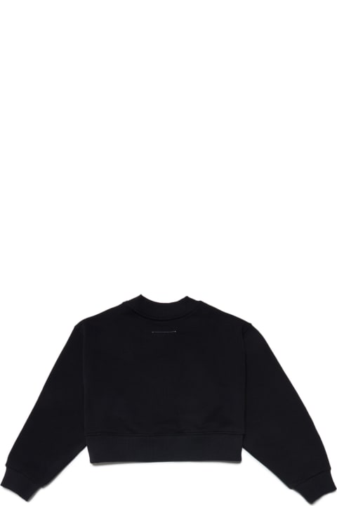 メンズ新着アイテム MM6 Maison Margiela Mm6s53u Sweat-shirt Maison Margiela Black Cropped Crew-neck Cotton Sweatshirt With Fluid Effect Logo