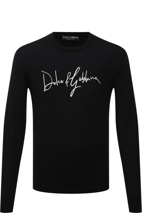 Dolce & Gabbana Clothing for Men Dolce & Gabbana Logo Embroidered Wool Sweater