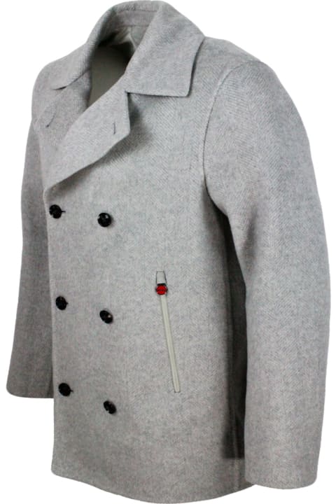 メンズ Kitonのコート＆ジャケット Kiton Unlined Double-breasted Peacot Jacket In Pure And Soft Herringbone Cashmere And With Suede Finish