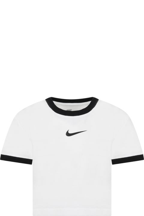 Nike قمصان بياقة دائرية وقمصان البولو لـ بنات Nike White T-shirt For Girl With Logo