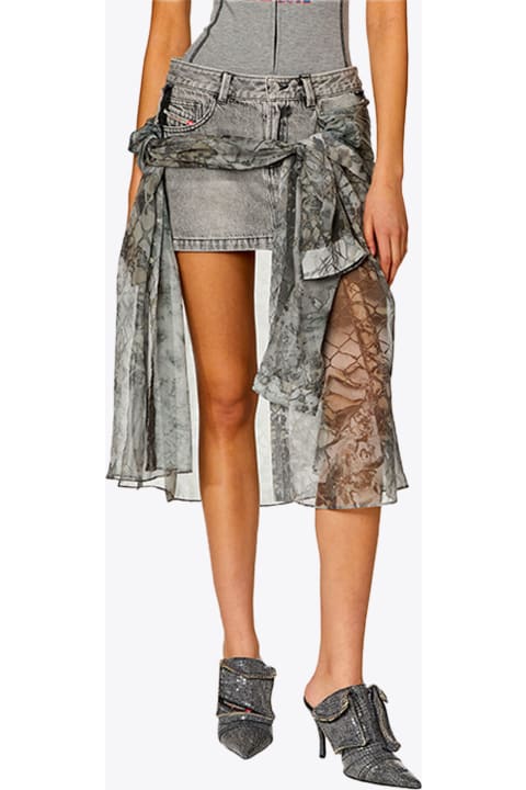 Diesel Skirts for Women Diesel 0akaso-jeany Light grey denim skirt with knotted chiffon shirt - O Jeany