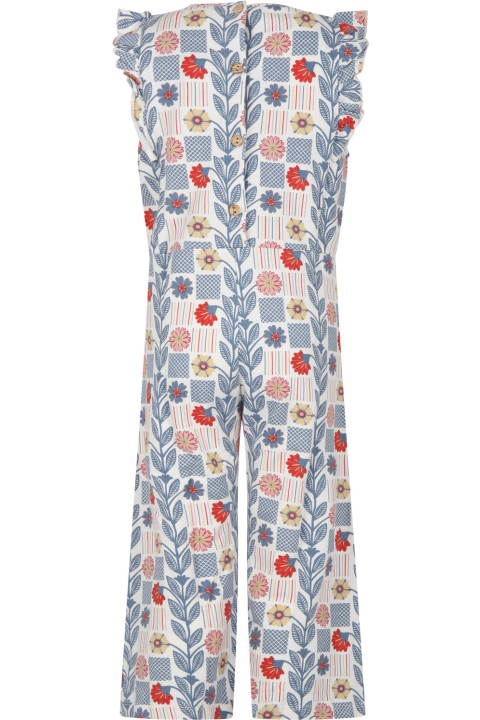 Jumpsuits for Girls Coco Au Lait White Jumpsuit For Girl With Flowers Print