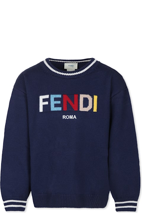 Fendi for Boys Fendi Blue Sweater For Kids With Logo