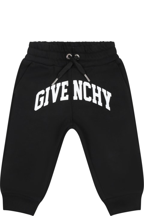 Givenchy Bottoms for Kids Givenchy Black Tracksuit Trousers Fpr Baby Boy With Logo