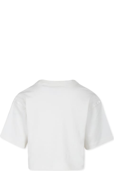 Calvin Klein قمصان بياقة دائرية وقمصان البولو لـ بنات Calvin Klein Ivory Crop T-shirt For Girl With Logo