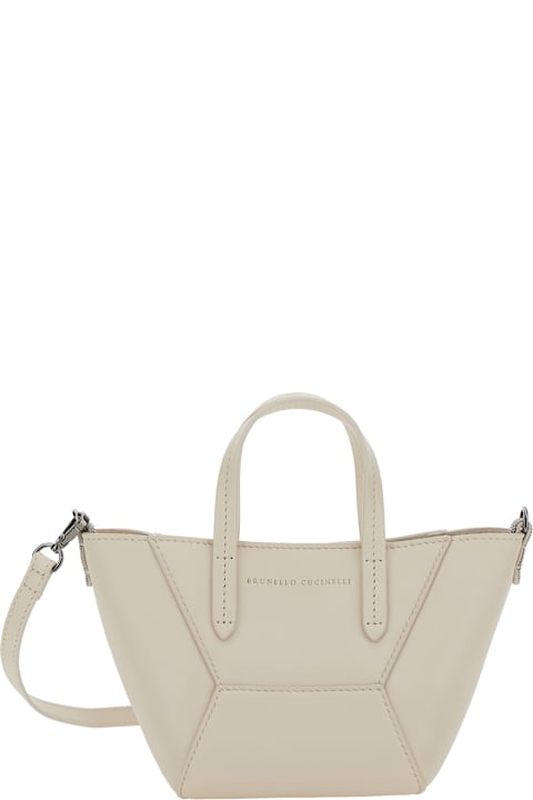 Fashion for Women Brunello Cucinelli 'bc Duo' White Crossbody Bag With Adjustable And Removable Shoulder Strap In Leather Woman