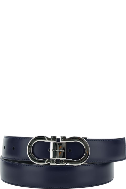 Belts for Men Ferragamo Blue Belt With Gancini Buckle In Leather Man