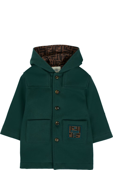 Fashion for Women Fendi Green Coat For Babykids With Patch