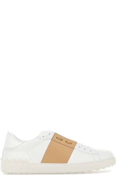 Valentino Garavani White Leather Open Sneakers With Camel Band